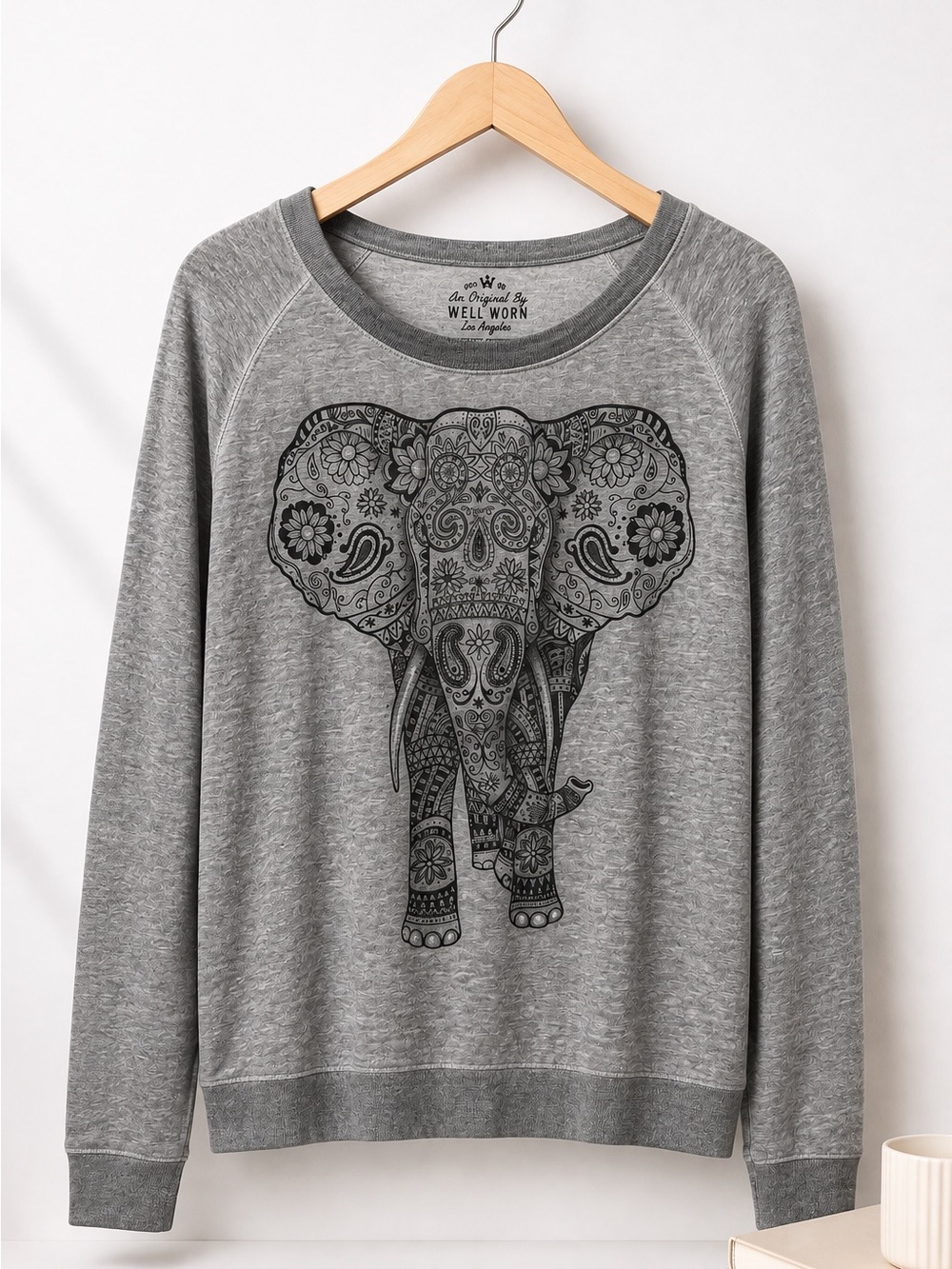 An Original by Well Worn Gray Elephant Print Crewneck Sweatshirt (379)